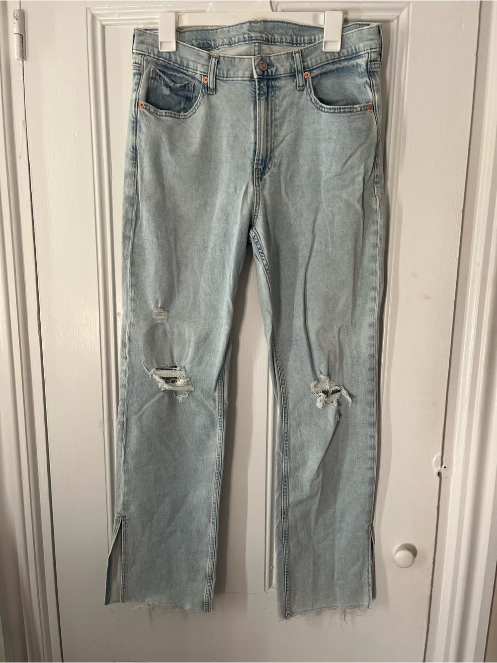 GAP 90s Loose Mid Rise Light Wash Distressed Denim with Leg slits